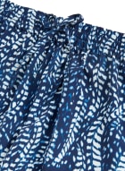 Pantalon jambe large à motif de plumes à enfiler, Motif bleu