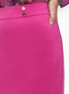Decorative Button Pencil Skirt, Strawberry Pink