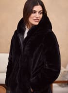Reversible Faux Fur Coat, Black