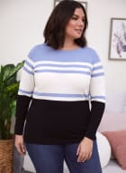 Long Sleeve Colour Block Sweater, Blue Pattern
