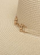 Wide Brim Chain Detail Straw Hat, Natural Beige