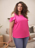 Ruffle Sleeve Cold Shoulder Blouse, Very Berry