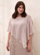Sequined Lace Removable Poncho Dress, Oatmeal Mix