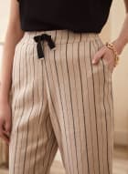 Stripe Print Linen-Blend Shorts, Beige
