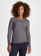 Rhinestone Appliqué Sweater, Medium Grey Mix 
