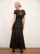 Belted Sequin Mesh Dress, Black