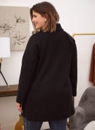 Manteau mi-long en laine mélangée extensible, Noir