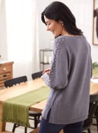 Pearl & Stud Detail Sweater, Medium Grey Mix