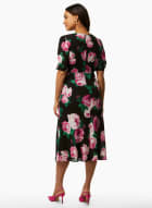 Rose Print Midi Dress, Black Pattern