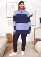 Cowl Neck Colour Block Sweater, Blue Pattern