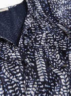 Feather Print Flutter Sleeve Blouse, Navy & White