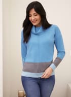 Cowl Neck Colour Block Sweater, Blue