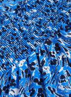 Robe midi à détails smockés et motif abstrait, Motif bleu