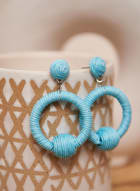 Boucles d'oreilles à anneaux enveloppés, Bleu pétrole