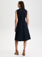 Linen-Blend Sleeveless Shirt Dress, Dark Navy