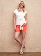 Charlie B - Cuffed Cotton Twill Shorts, Coral Orange