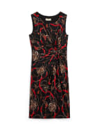 Chain Print Twist Detail Dress, Black Pattern