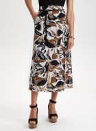 Leaf Print Pull-On Maxi Skirt, Mushroom Mix