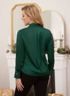 Satin Button-Up Blouse, Emerald