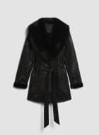 Faux Fur Detail Coat, Black