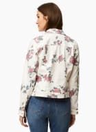Floral Print Denim Jacket, White Pattern