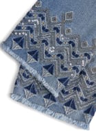 Embroidered Pull-On Denim Capris, Indigo Blue