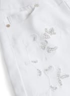 Embroidered Pull-On Denim Capris, White