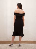 Off-the-Shoulder Flounce Dress, Black