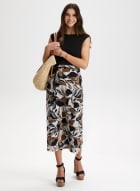 Leaf Print Pull-On Maxi Skirt, Mushroom Mix
