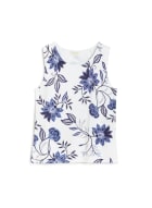 Sleeveless Floral Print Knit Top, Blue Pattern