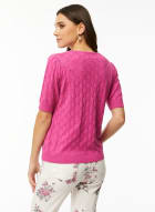 Short Sleeve Pointelle Sweater, Strawberry Pink
