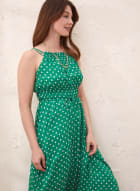 Polka Dot Halter Neck Dress, Green Pattern