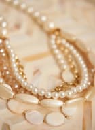 Collier multi-rangs à pierres et perles, Blanc perle