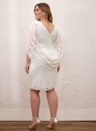 Sequin Lace Drape Back Dress, White