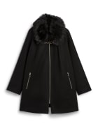 Manteau à col amovible en mélange de laine extensible, Noir