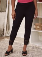 Lace Detail Pull-On Pants, Black