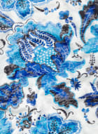 Tie Detail Floral Motif Burnout Tee, Blue Pattern