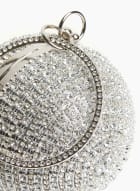 Crystal-Encrusted Ball Clutch, Silver