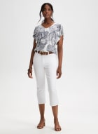 Floral Print Short Sleeve Top, White Pattern