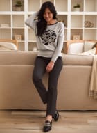 Abstract Floral Print Sweater, Grey