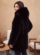 Reversible Faux Fur Coat, Black