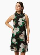 Rose Print Chiffon Dress, Black Pattern