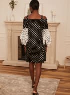 Polka Dot Off Shoulder Dress, Black Pattern
