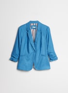 One-Button Linen Jacket, Blue