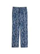 Pantalon jambe large à motif de plumes à enfiler, Motif bleu