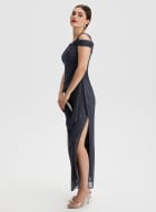 Shimmer Detail Long Slit Dress, Charcoal