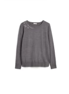 Rhinestone Appliqué Sweater, Medium Grey Mix