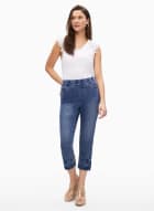 Pull-On Embroidered Jeans, Indigo Blue