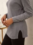 Pearl & Stud Detail Sweater, Medium Grey Mix