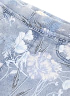 Pull-On Floral Print Denim Capris, Blue Pattern